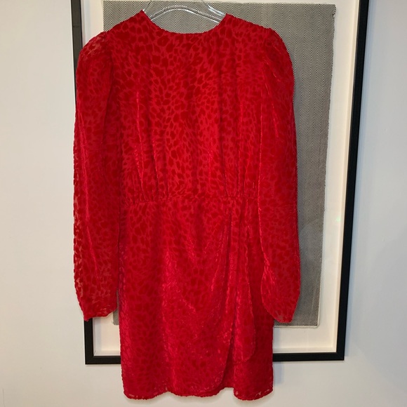 The Kooples red velvet burnout leopard print mini dress with long sleeves size 2 - Picture 6 of 14